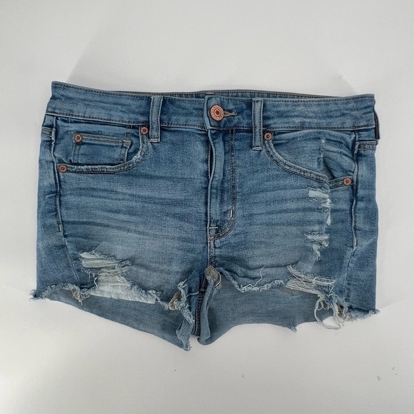 American Eagle Outfitters Hi Rise Shortie Distressed Rough Hem Jean Short Size 6 - Picture 1 of 6